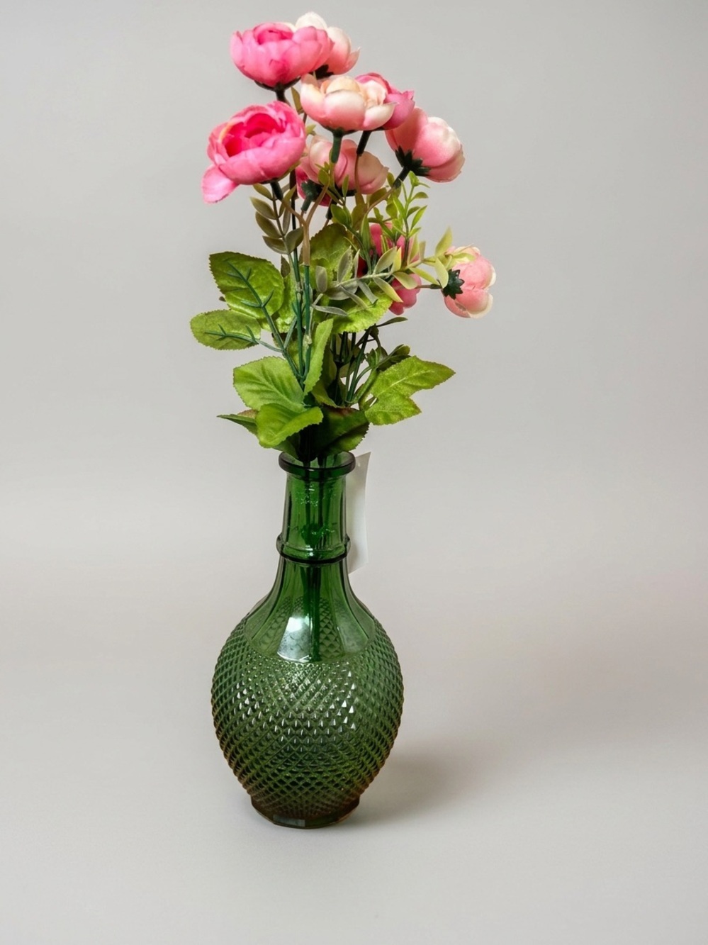 Vintage Empoli Italian Green Glass Diamond Point Decanter Vase Mid-Century